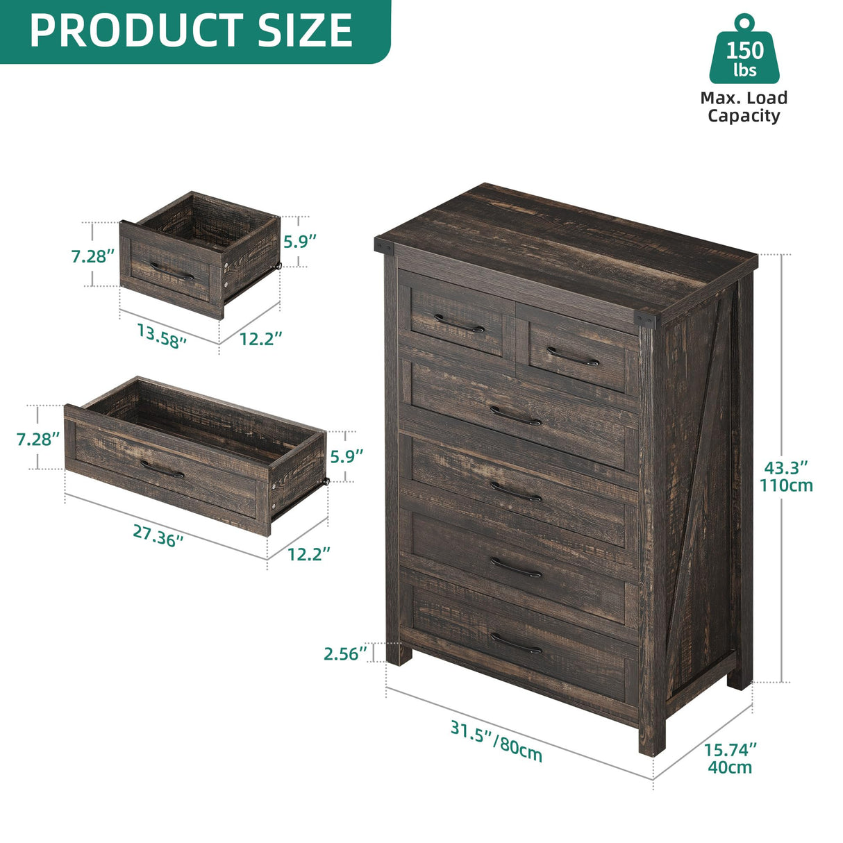 YITAHOME 6 Drawer Dressers, Wood Dressers Chests of Drawers, Modern Dresser with Open Shelf Storage for Room, Entryway, Hallway, Dark Rustic Oak YITAHOME