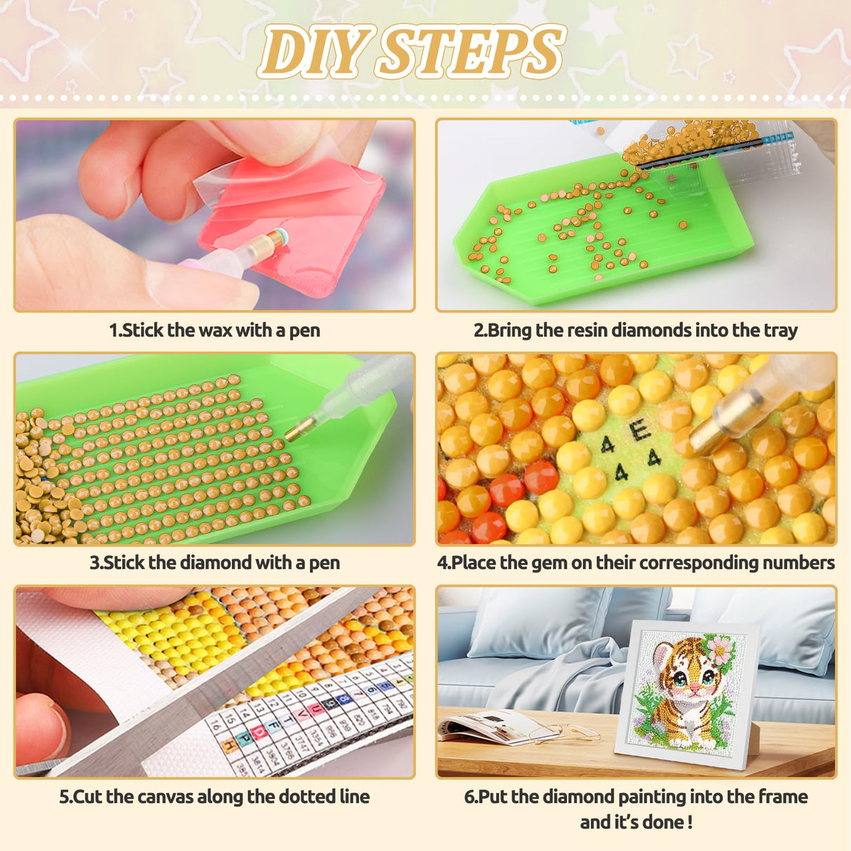 SENQAO Tiger Diamond Art Kit for Adults with Frame Art and Crafts for Adults Ages 6-8 -10-12 Easy to DIY Diamond Art for Adults and Adult Beginners Home Wall Decoration 7.1x7.1inch SENQAO