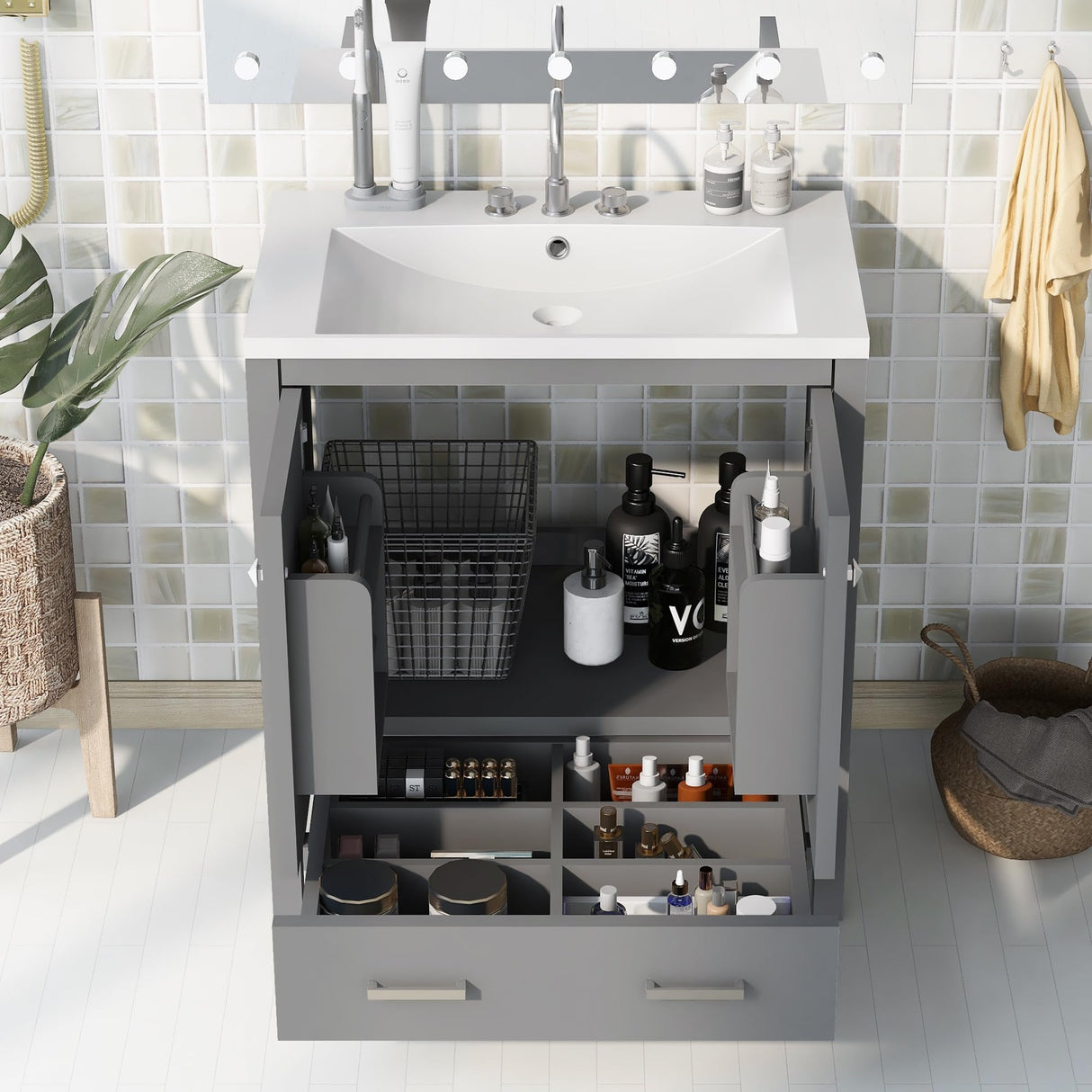 Merax 30" Bathroom Vanity with Single Sink, Combo Cabinet Undermount Sink, Bathroom Storage Cabinet with 2 Doors and a Drawer, Soft Closing, Multifunctional Storage, Solid Wood Frame, Gray Merax