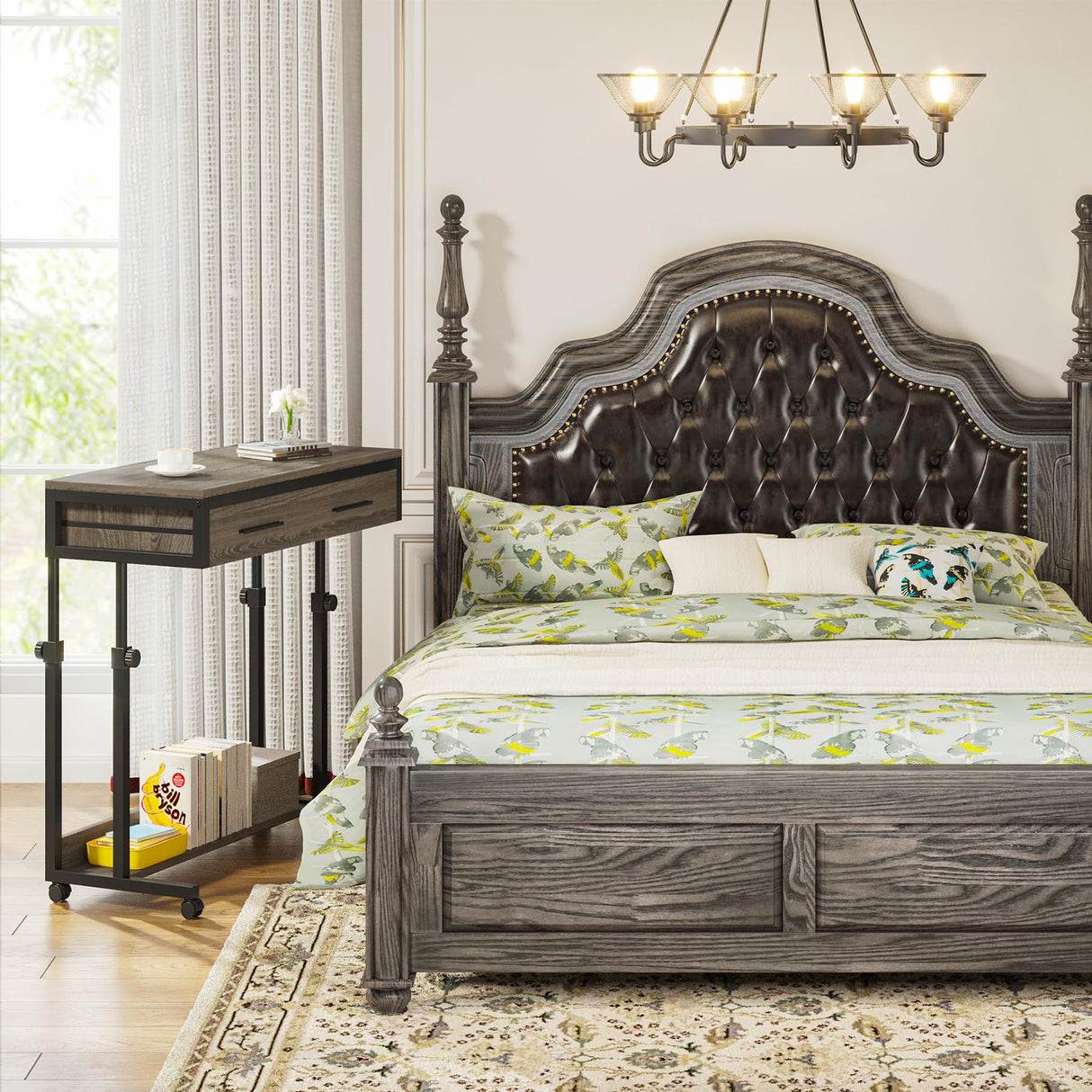 Tribesigns Portable Desk with Drawers, Mobile Laptop Desk with Wheels, Couch Desk Sofa Side Table Bed Desk, Small Standing Desk for Home Office (Retro Grey) Tribesigns