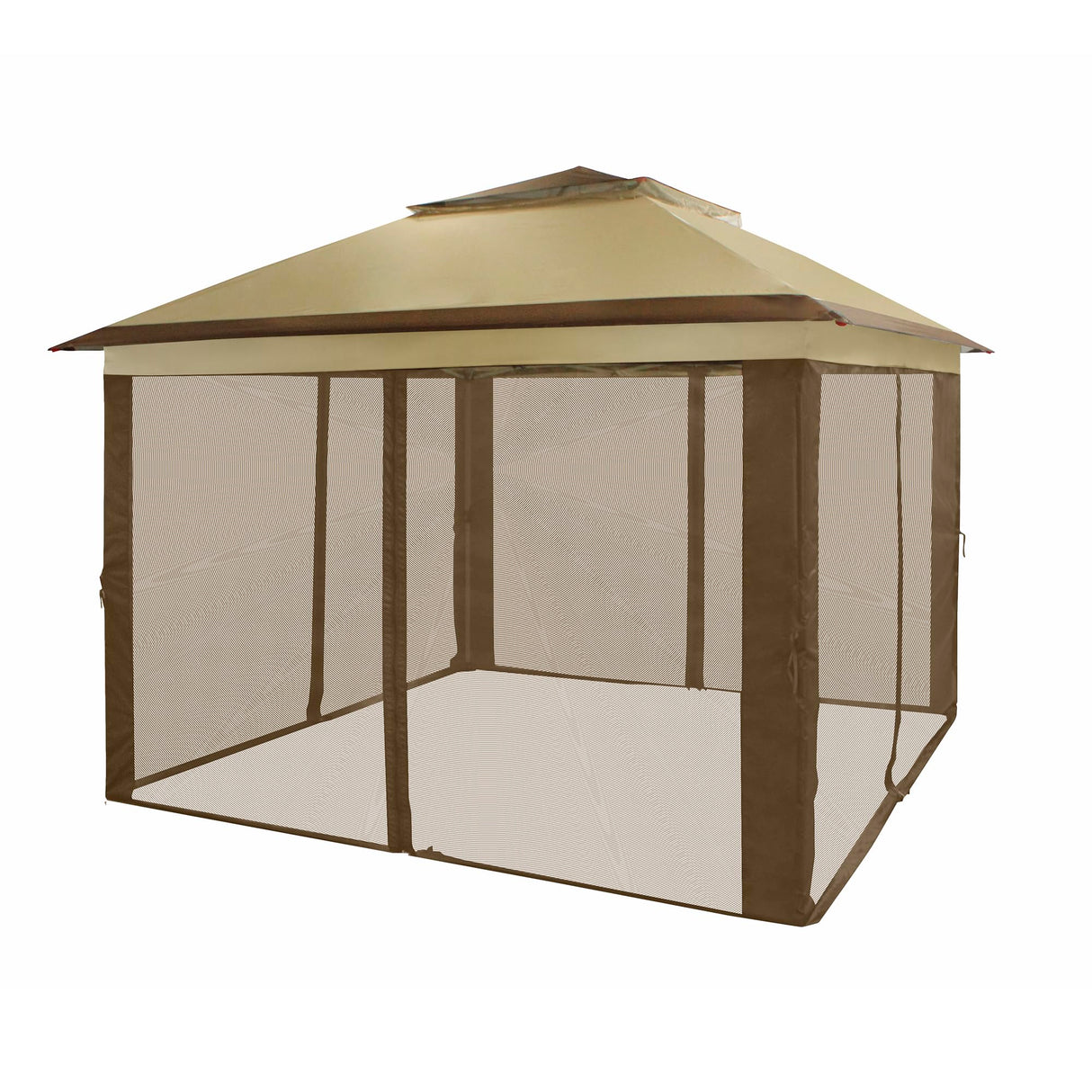 CROWN SHADES 11x11 Pop Up Gazebo, Patented One Push Outoor Canopy Tent with Wheeled STO-N-Go Cover Bag, Pop Up Canopy with Netting for Patio, Backyard (11x11, Beige & Coffee) CROWN SHADES