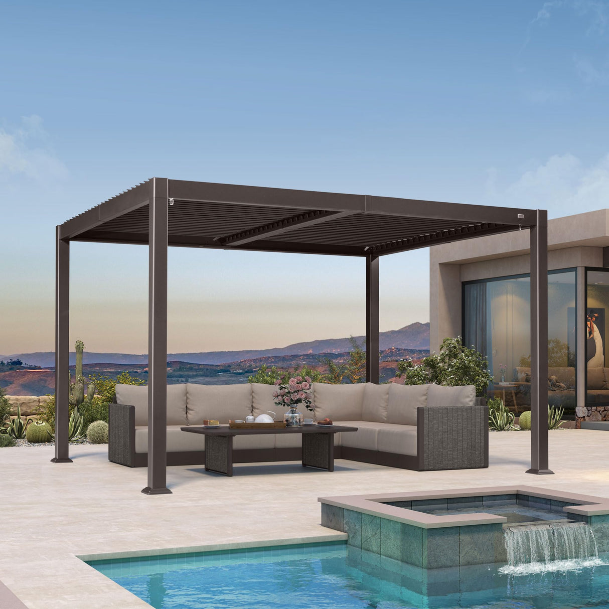 PURPLE LEAF 10' x 12' Louvered Pergola Outdoor Adjustable Louvre Shade Modern Patio Aluminum Pergola with Retractable Roof for Deck Backyard Garden Hardtop Gazebo PURPLE LEAF