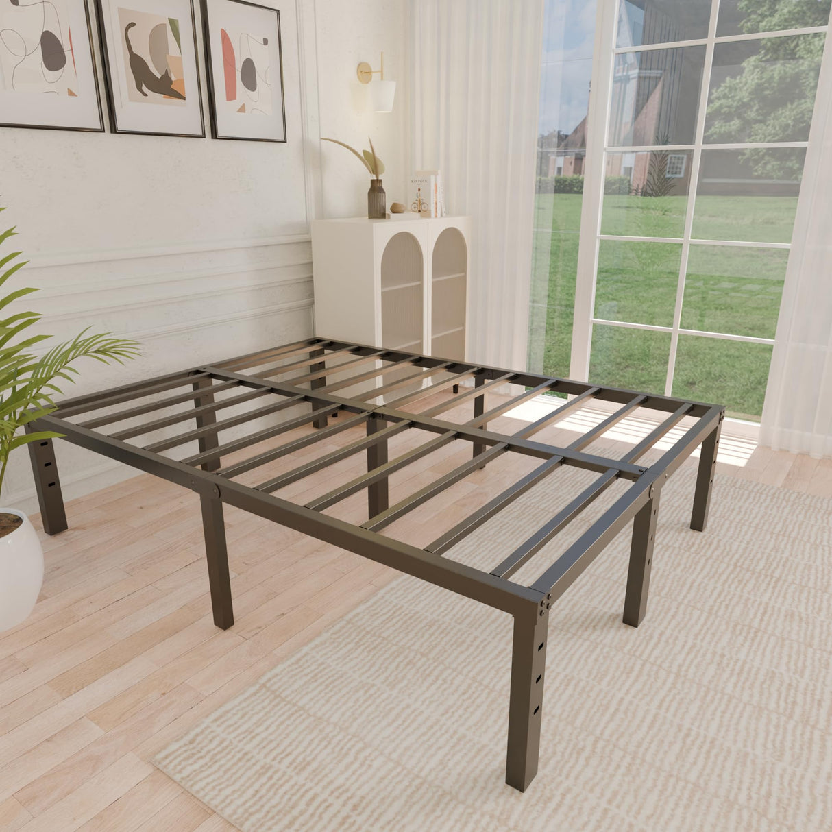 ALDRICH Metal Bed Frame Queen Size - 16 Inch Tall Black Basic Steel Slats Platform, Easy Assembly Heavy Duty Noise Free Bedframes, No Box Spring Needed ALDRICH
