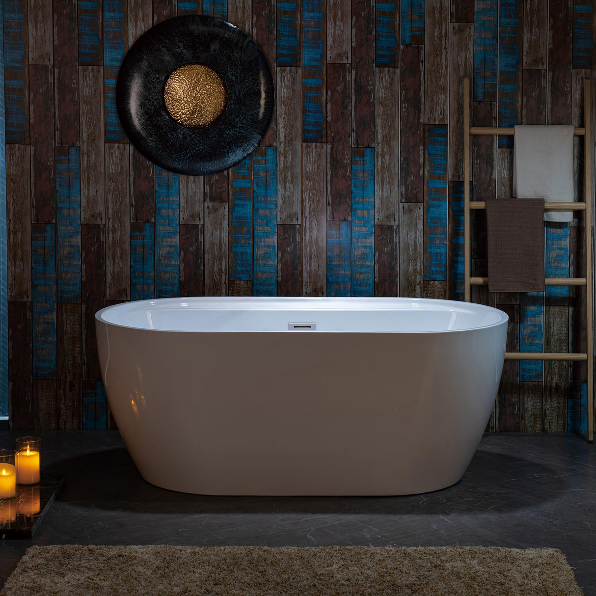 WOODBRIDGE 59" Acrylic Freestanding Bathtub Contemporary Soaking White Tub with Chrome Overflow and Drain,B0064-C WOODBRIDGE