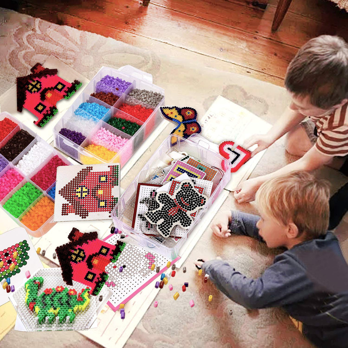 30,000 pcs Fuse Beads Kit 30 Colors 5MM for Kids, Including 10 Ironing Papers,48 Patterns, 7 Clear Pegboards, Tweezers, Perler Beads Compatible Kit HBlife