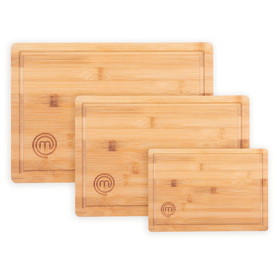 MasterChef Cutting Boards for Kitchen, Bamboo Chopping Board Set of 3, Organic Food Safe Surfaces for Preparing & Serving Meat, Cheese etc, Large,