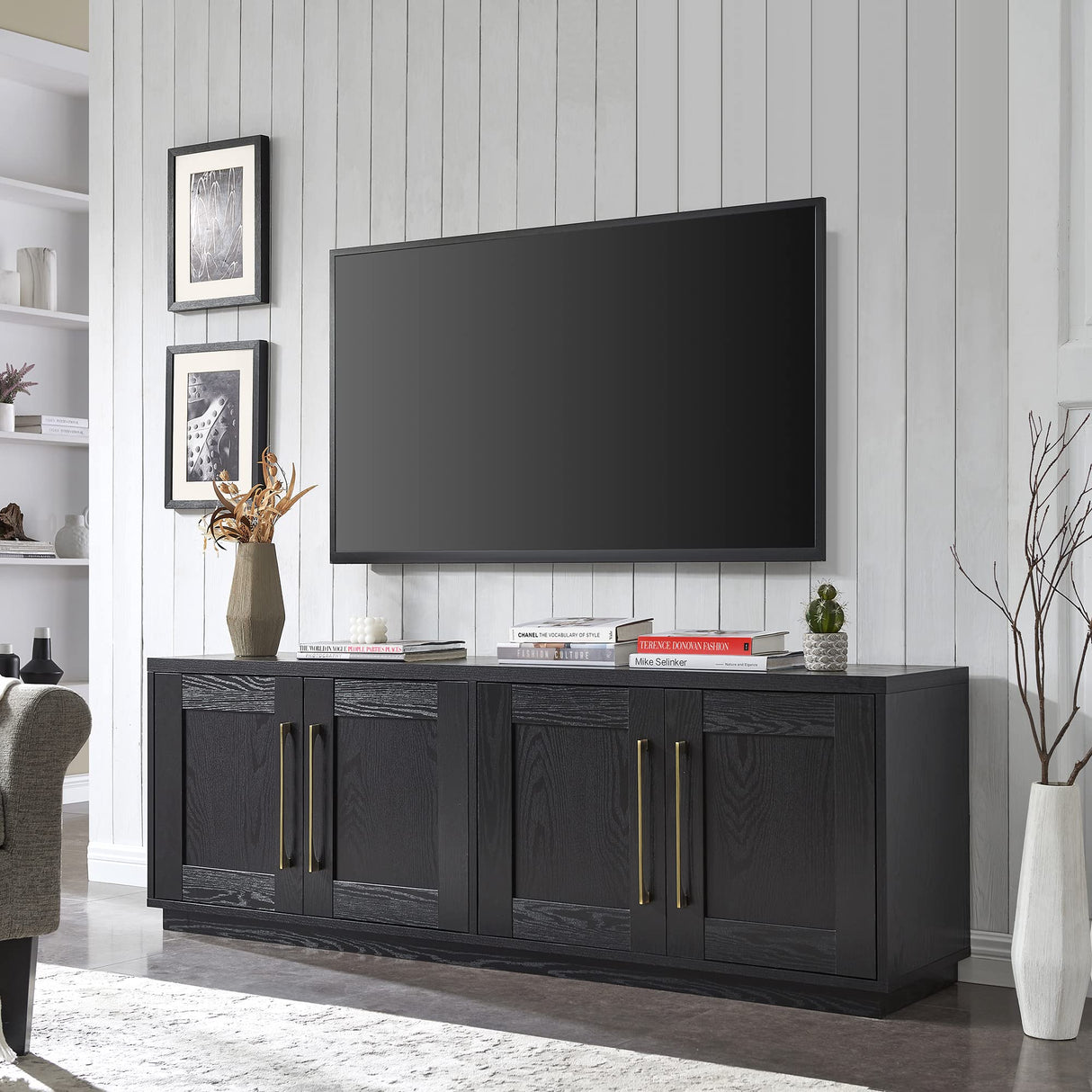 Henn&Hart Tillman Rectangular TV Stand for TV's up to 80" in Black Grain Henn&Hart