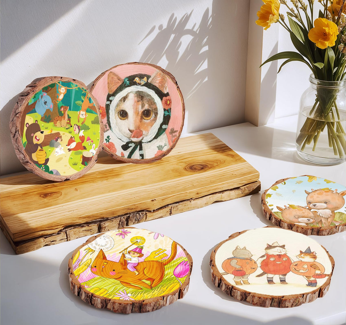 Timburst 7-8 inch Unfinished Wood Slices, 6 Pcs Natural Wood Centerpieces for Tables, Wood Slice with Bark, Rustic Wood Circles for Crafts Arts Party Christmas Decorations Wedding Centerpiece Timburst