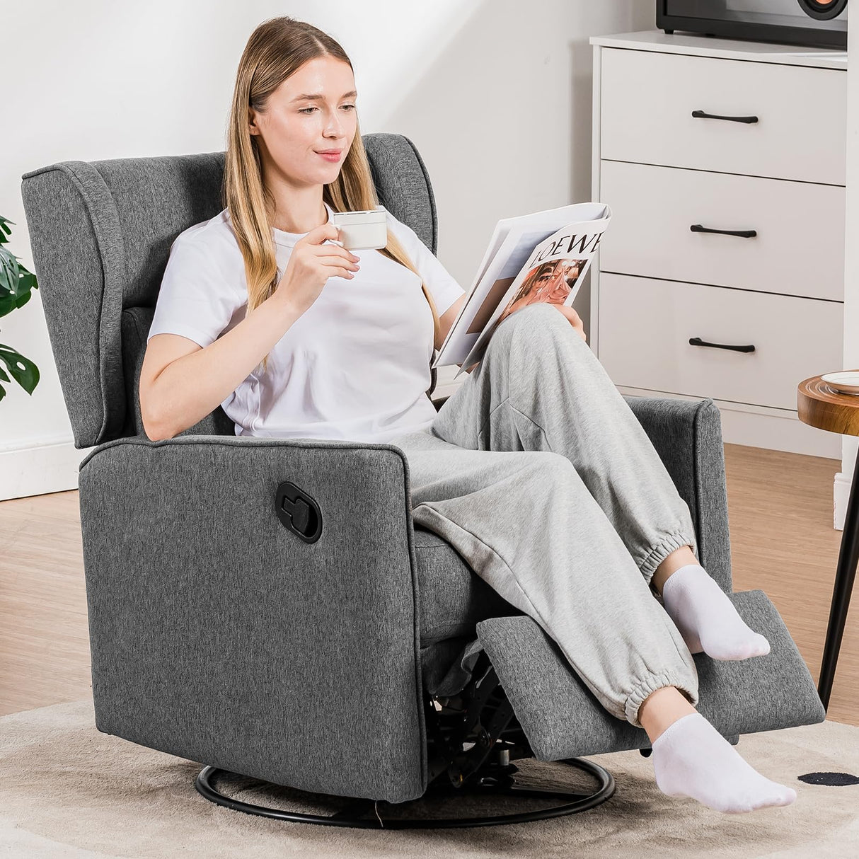 COMHOMA Rocking Recliner Chair,Swivel Glider Reclining Single Sofa Manual Rocker Recliners,Nursery Rocking Chairs with Upholstered Seating for Living Room Office(Grey) COMHOMA
