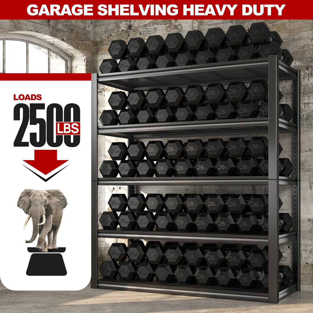 REIBII 48" W Garage Shelving 2500LBS Storage Shelves Adjustable Metal Shelving Heavy Duty Garage Shelves for Warehouse Pantry Basement 48" W x 72" H x 18" D, 2 Pack REIBII