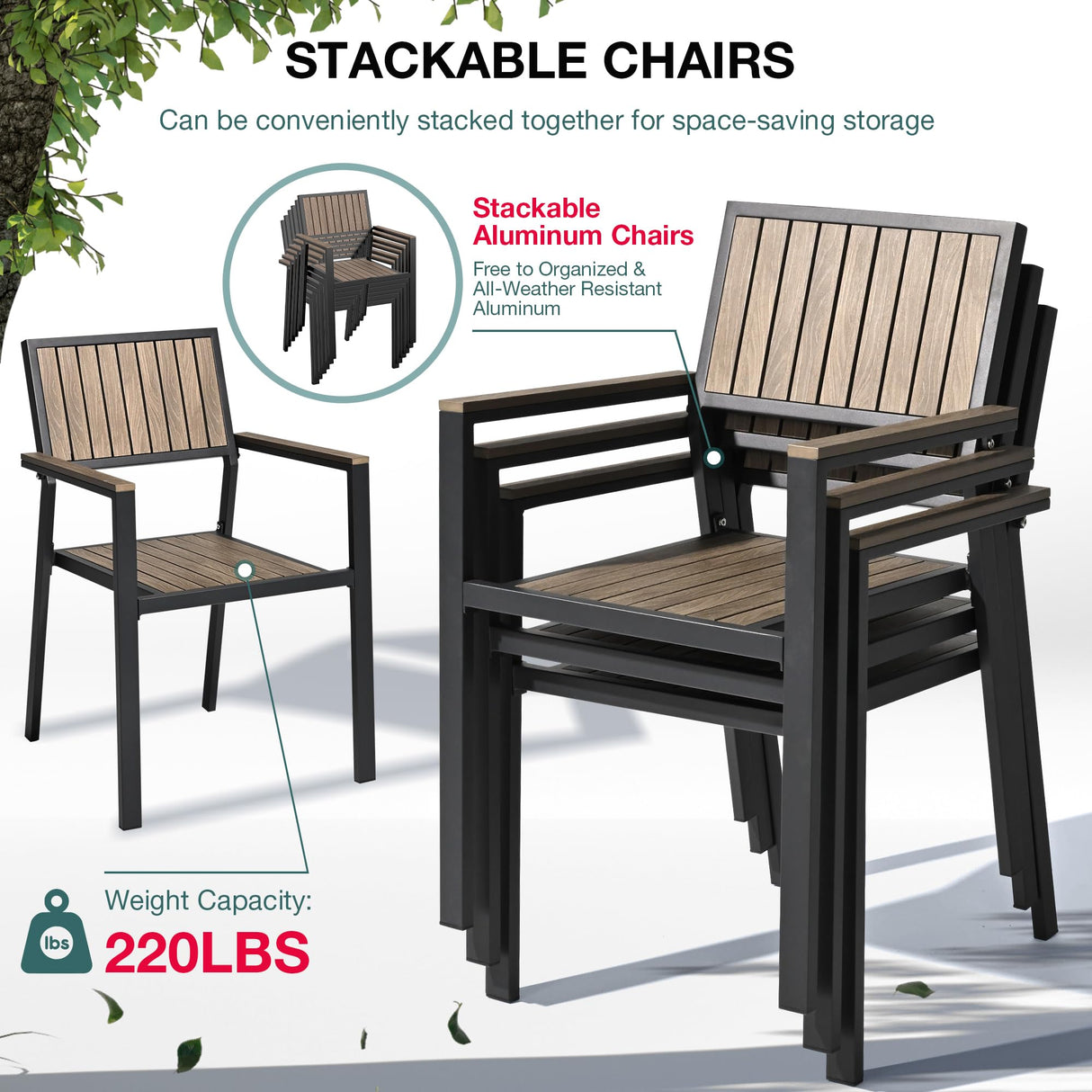 Pamapic 10-Piece Patio Dining Set,Outdoor Aluminum Furniture Set with Plastic-Wood Table Top,Outdoor Furniture Set with 8 Outdoor Stackable Chairs for Patio Garden Poolside (Walnut) Pamapic