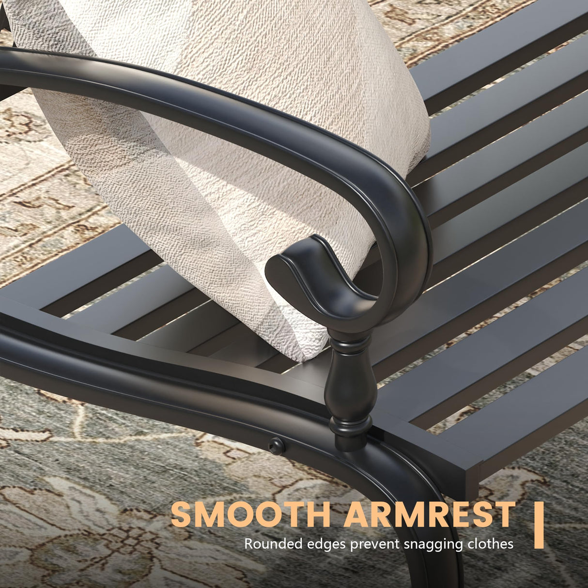 ARKOST Outdoor Bench, 50.4" Patio Metal Frame Garden Bench with Backrest and Curved Armrests for Lawn Backyard, Black ARKOST