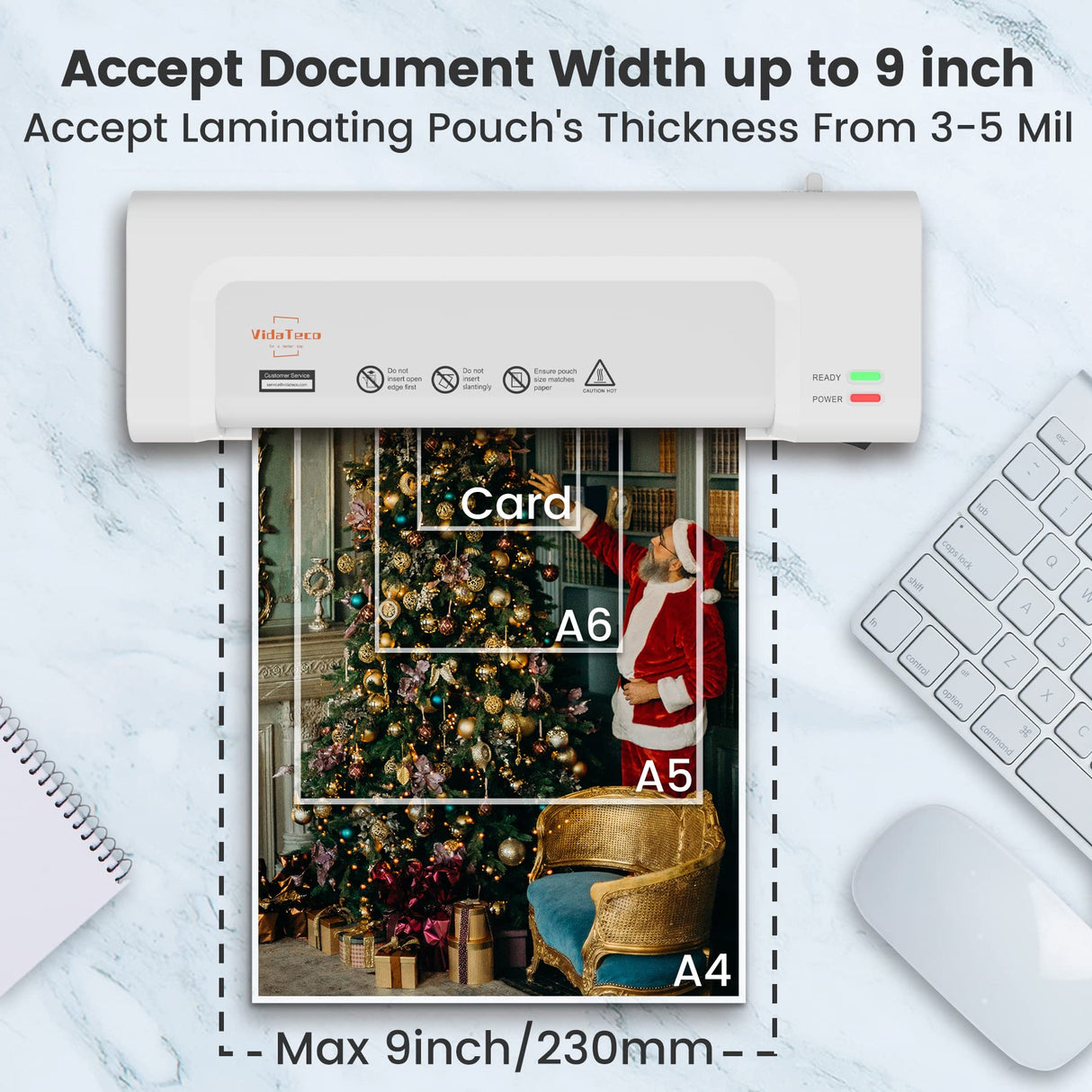 Laminator Machine,VidaTeco 9-inch Thermal Laminator with Laminating Sheets 20 pcs,Laminating Machine with 2-Min Faster Preheat,Small Personal Lamination with Patented Roller for Teacher,Home VidaTeco