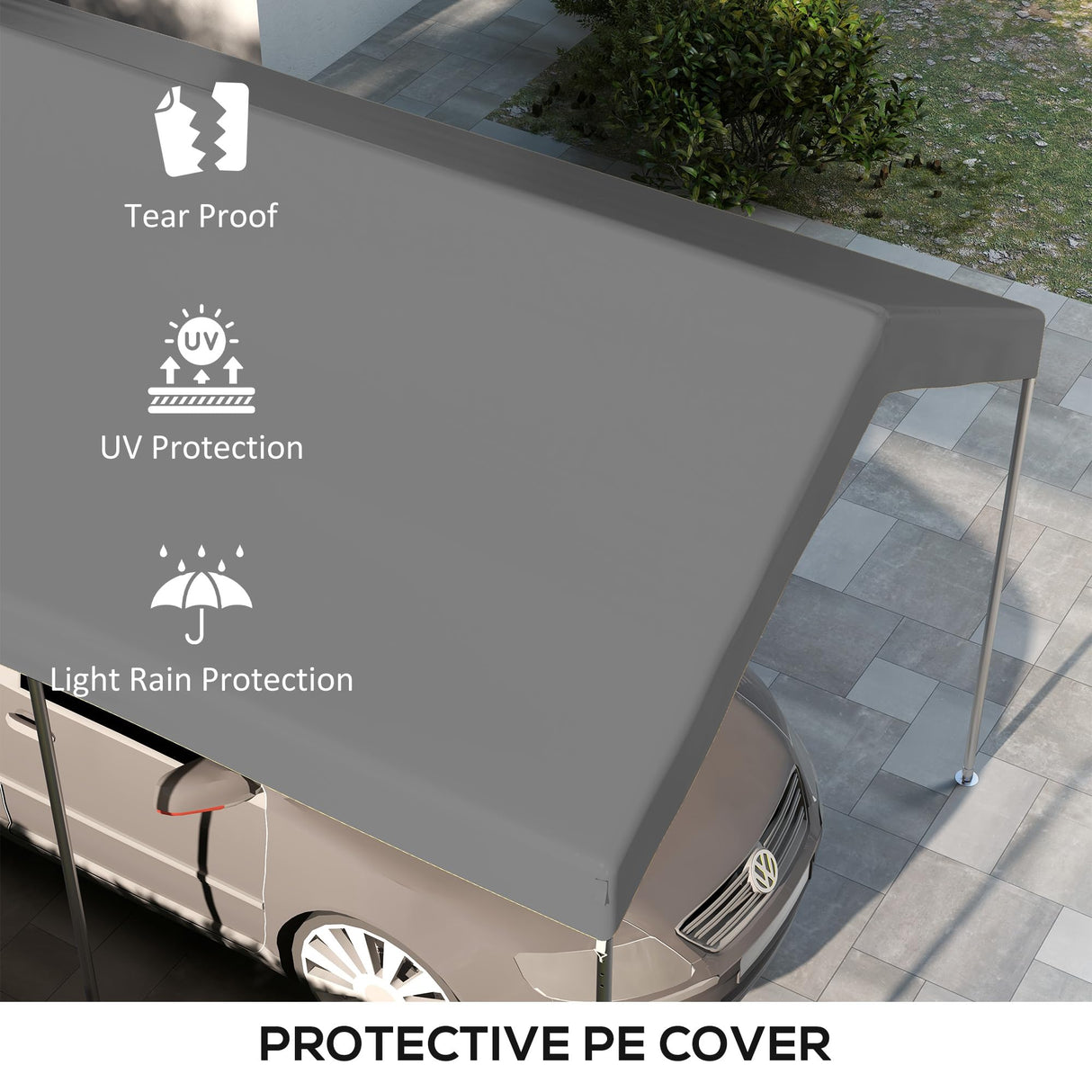 Outsunny 19.7' x 9.7' Carport Replacement Top Canopy Cover for Model 84C-207WT or 84C-386V00WT, Waterproof and UV Protected Garage Car Port Cover with Ball Bungee Cords, Dark Gray (Only Cover) Outsunny