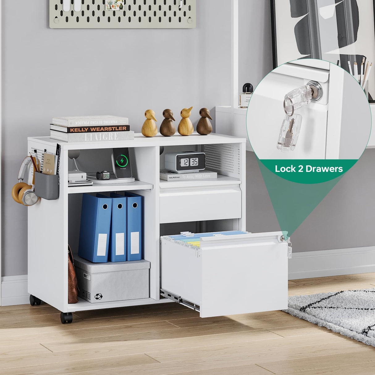 Letaya Mobile File Cabinet, Metal Lateral Rolling Printer Stand Filing Cabinets with Shelves for Home Office-Storage A4/F4/Letter/Legal (White) Letaya