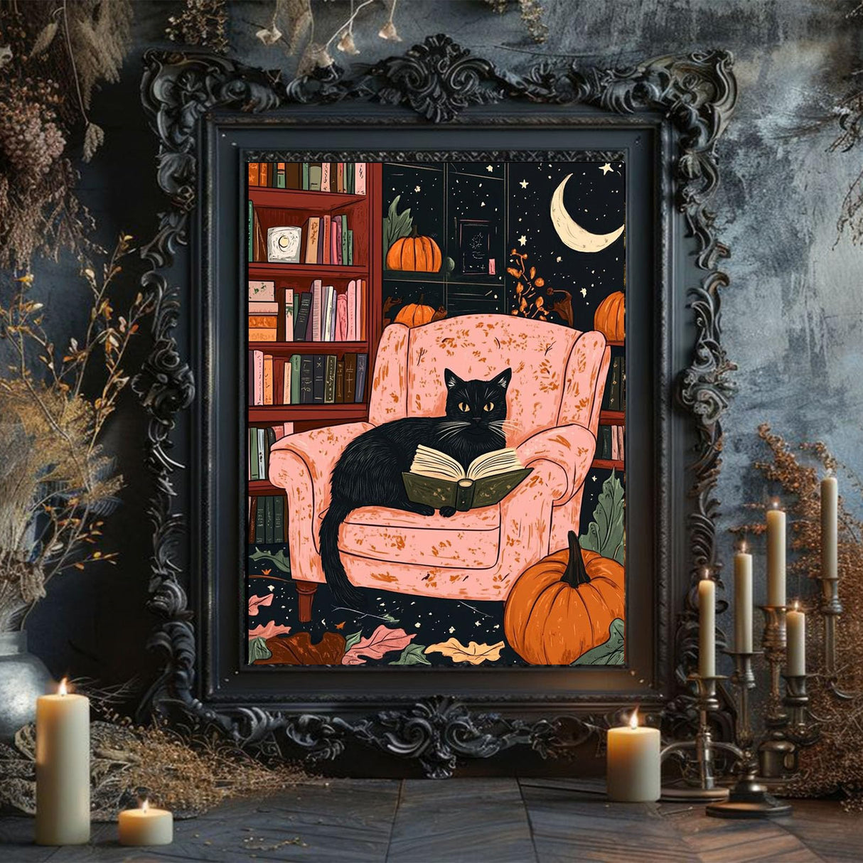 Black Cat Paint by Numbers for Adults, Halloween Paint by Number on Canvas Without Frame, DIY Pumpkin Oil Painting for Gift Home Wall Decor (16x20 inch) xackcme