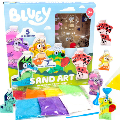 Bluey Sand Art Kit, Includes 5 Sand Art Bottles & 7 Colored Sands, Create Your Own Sand Art, DIY Kit, Fun Art Project for Kids Aged 6+