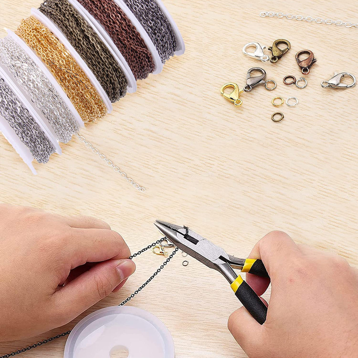 Jishi Chains Jewelry Making Supplies, 60ft Cable Link Chains for Making Jewelry Necklace Earring Bracelet Findings DIY Craft Kit for Adults, 6-Color 2mm Gold Silver Copper Plated Metal Link Rolls Bulk Jishi