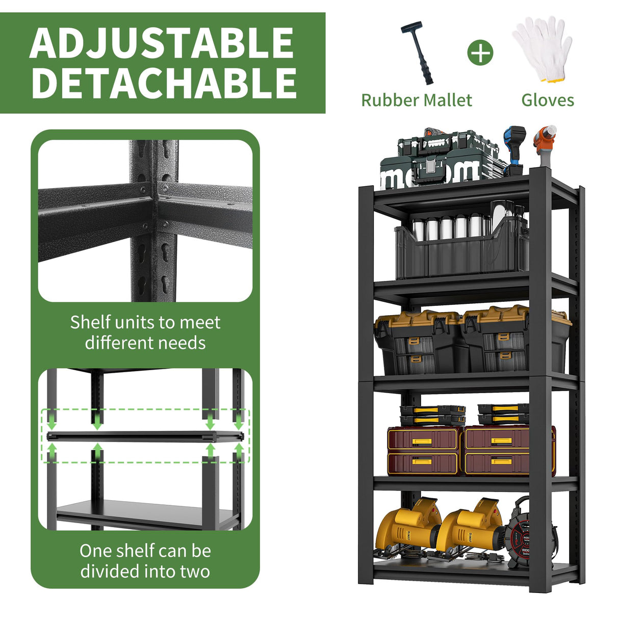 VIYET Garage Shelves, 63" H Garage Shelving Heavy Duty, 3000Lbs 5 Tier Adjustable Storage Shelves Suitable for Warehouse, Basement, Workshop,Require Assembly, 15.75" D*31.5" W *63" H(Black) VIYET