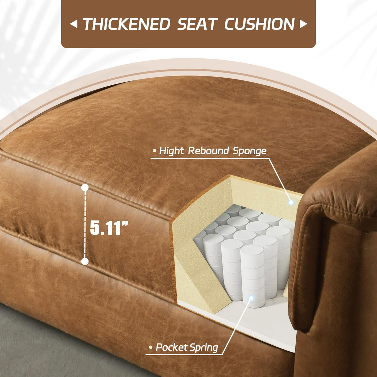 72'' 3-Seater Deep Seat Sofa Couch, Mid-Century Modern Couch, Brown Faux Leather Small Couch for Apartment, Living Room, Bedroom(Light Brown) weaxty W