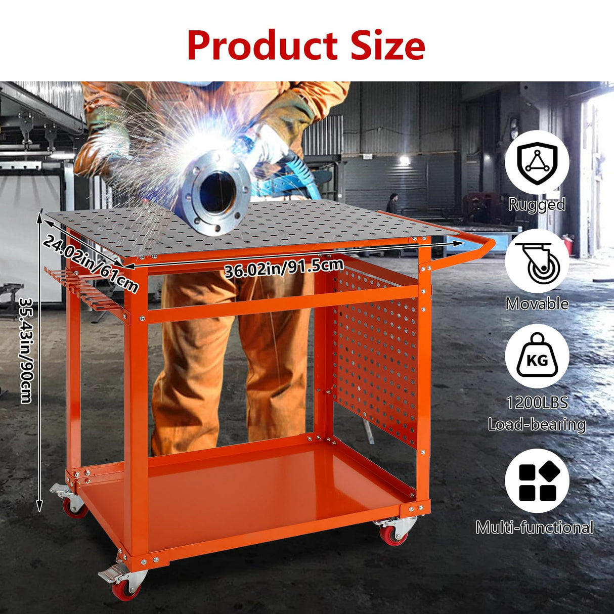 Welding Table Welding Cart 32''×24'',1200lbs Load Capacity Industrial Workbench with 5/8'' Holes Fixture Table with Wheels SGOLAN