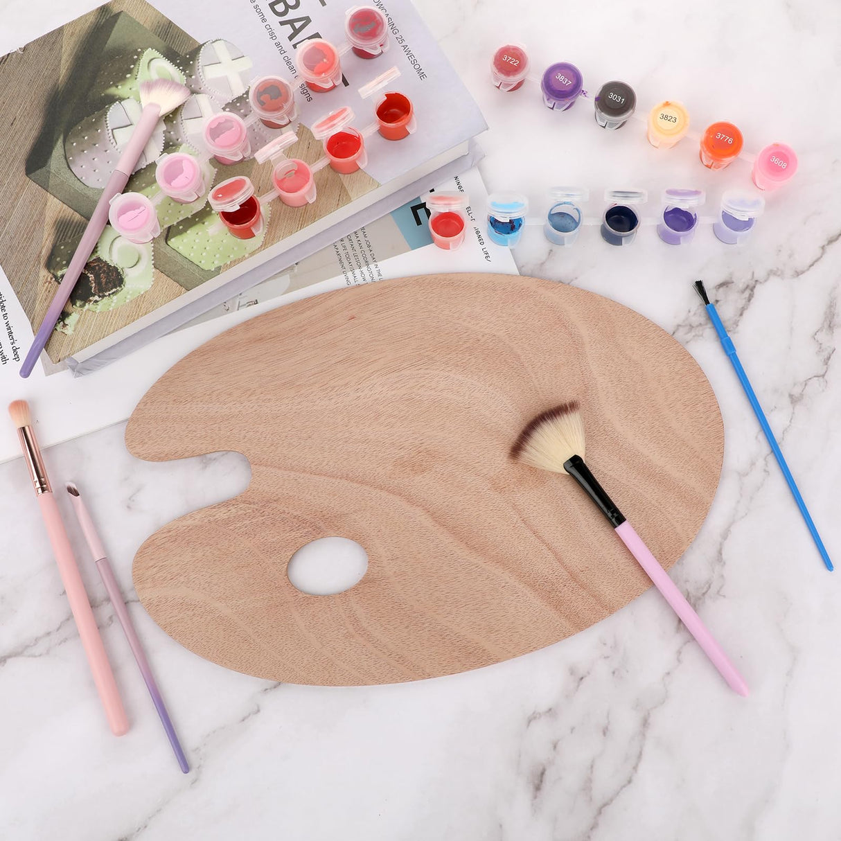Wooden Oval-Shaped Artist Painting Palette with Thumb Hole - Oil Paint Palette for Watercolor & Oil Paint DIY Art Craft Painting Aeaocvo