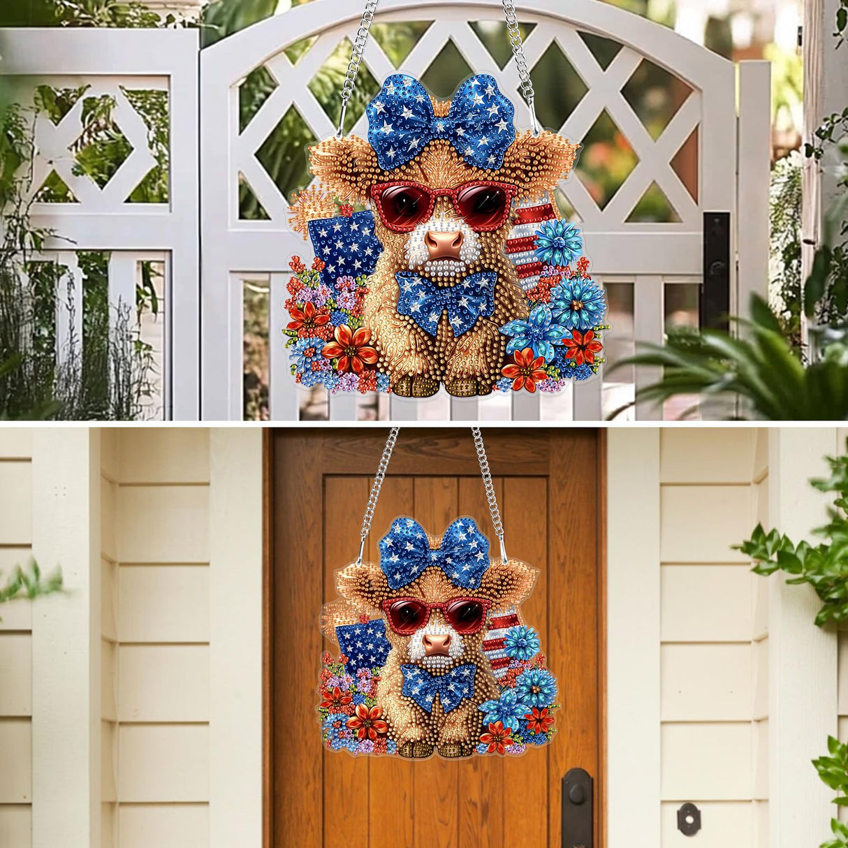 MXJSUA Highland Cow Special Shaped Hanging Diamond Painting Art Kits for Adults, Crystal Rhinestone Acrylic Gem Art Pendant Ornaments Kit for Home Decoration and Gift MXJSUA