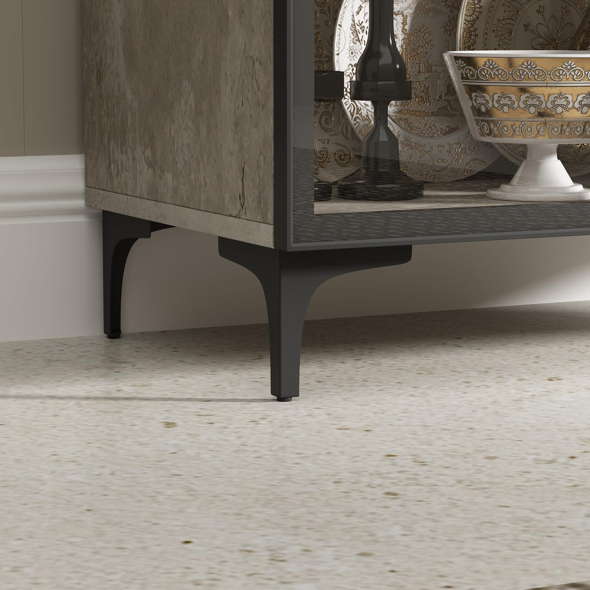 ECACAD 5 Tier Glass Display Cabinet with Light, Storage Curio Cabinet with Pop-up Glass Doors, Collectors Figure Organizers Wine Rack Bookcase for Living Room/Home Office/Dining Room, Rustic Grey ECACAD