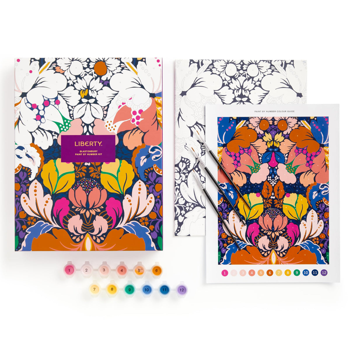 Galison Liberty Glastonbury – DIY 9 x 12 Paint by Number Kit with Iconic Liberty Print Art for Beginners and Experts Includes Paint and Brushes Galison