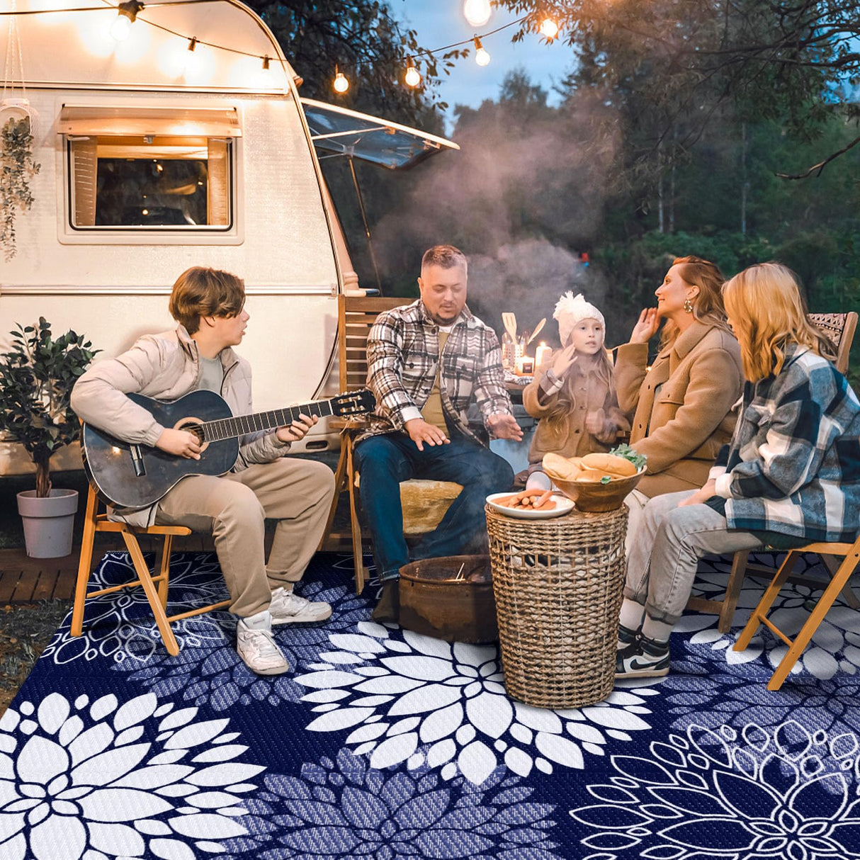 LuxStep Outdoor Rug Waterproof Outdoor Plastic Straw Rug Reversible Patio Rug Mat Outdoor Decor Large Area Mats for RV, Picnic, Backyard, Deck, Balcony, Porch, Beach, Camping, 6'x 9',Blue LuxStep