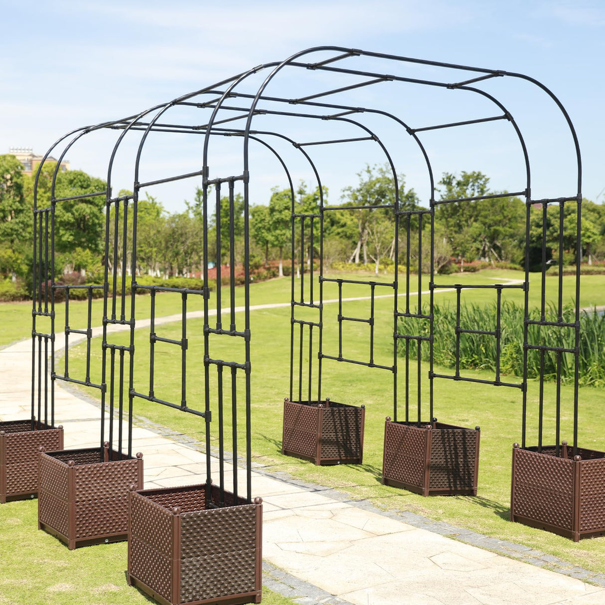 BUKLIYN Garden Arch Trellis - Length: 98.5in, Height: 94.5in Iron Garden Arch Arbor Trellis for Climbing Plants Outdoor - Garden Arch for Lawn, Party, Ceremony Wedding Decoration (Black) BUKLIYN