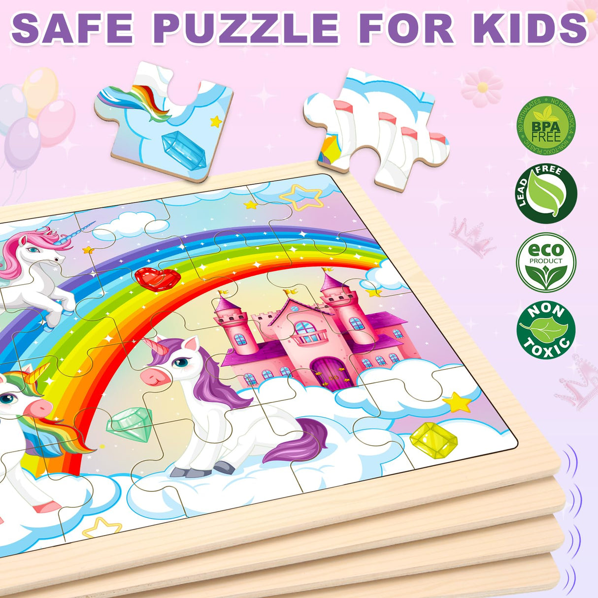 Wooden Princess Puzzles for Kids Age 3 4 5 Year Old, 4 Pack 24 Pcs Montessori Toddler Jigsaw Puzzles for Girl boy Activities Preschool Learning Educational Birthday Gift Travel Autistic Wooden Toys LACCHOUFEE