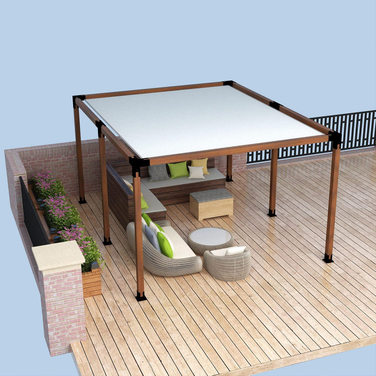 Meruzy Pergola Bracket Kit,3-Way Stainless Steel Pergola Elevated Wood Stand T Brackets & Post Base Brackets for 4" x 4" (Actual 3.5" x 3.5") Wood Beams Lumber Meruzy