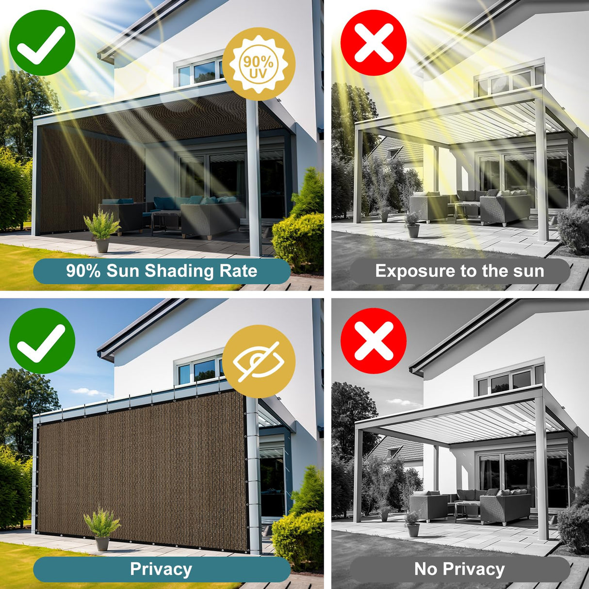 Shade&Beyond 90% Sun Shade Cloth with Grommets, 8' X 12' Pergola Shade Cover Canopy, Mesh Tarp Sun Screens for Patio, Outdoor, Garden, Backyard, Mocha Shade&Beyond