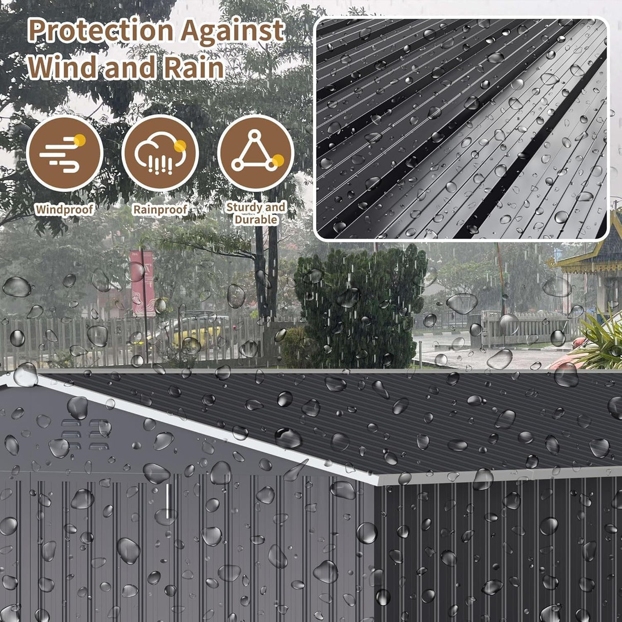 AirWire 12x16 FT Outdoor Storage Shed, Garden Shed with Updated Frame Structure and Lockable Doors, Metal Tool Sheds for Backyard Garden Patio Lawn, Black AirWire