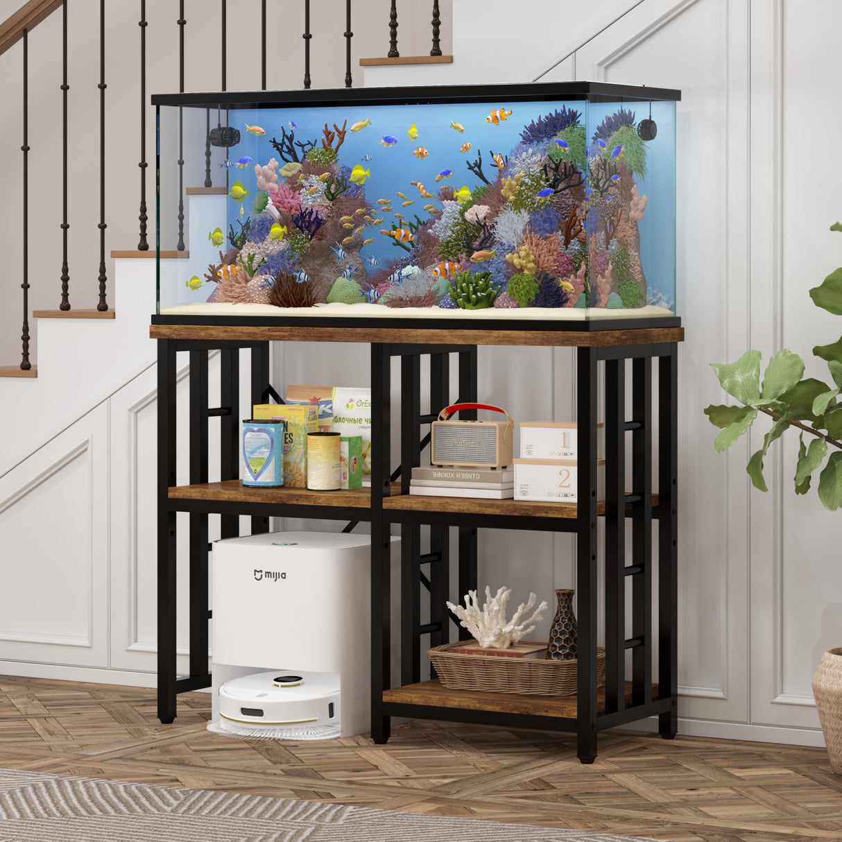 4-Tier Kitchen Baker's Rack, Mini Fridge & Microwave Oven Stand Table, 5 Tiers Coffee Bar Table, 20-29-37 Gallon Fish Tank Stand, Kitchen Organizer Shelf for Spices/Utensils Foods(Rustic Brown) BINGO CHERRY