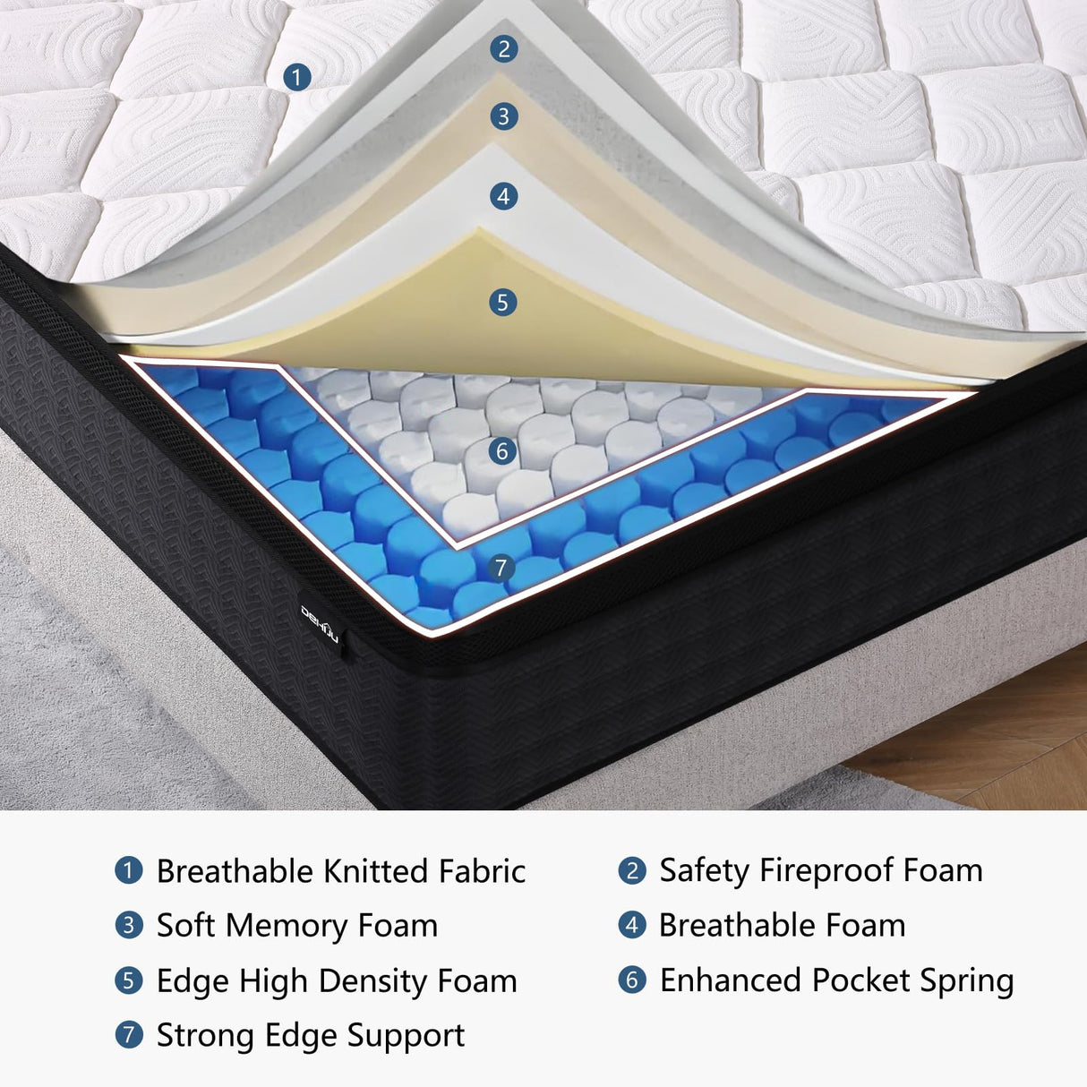 DEHIJU Queen Size Mattress, 10 Inch Hybrid Memory Foam Queen Mattress in a Box, Pressure Relief, Medium Firm, CertiPUR-US DEHIJU