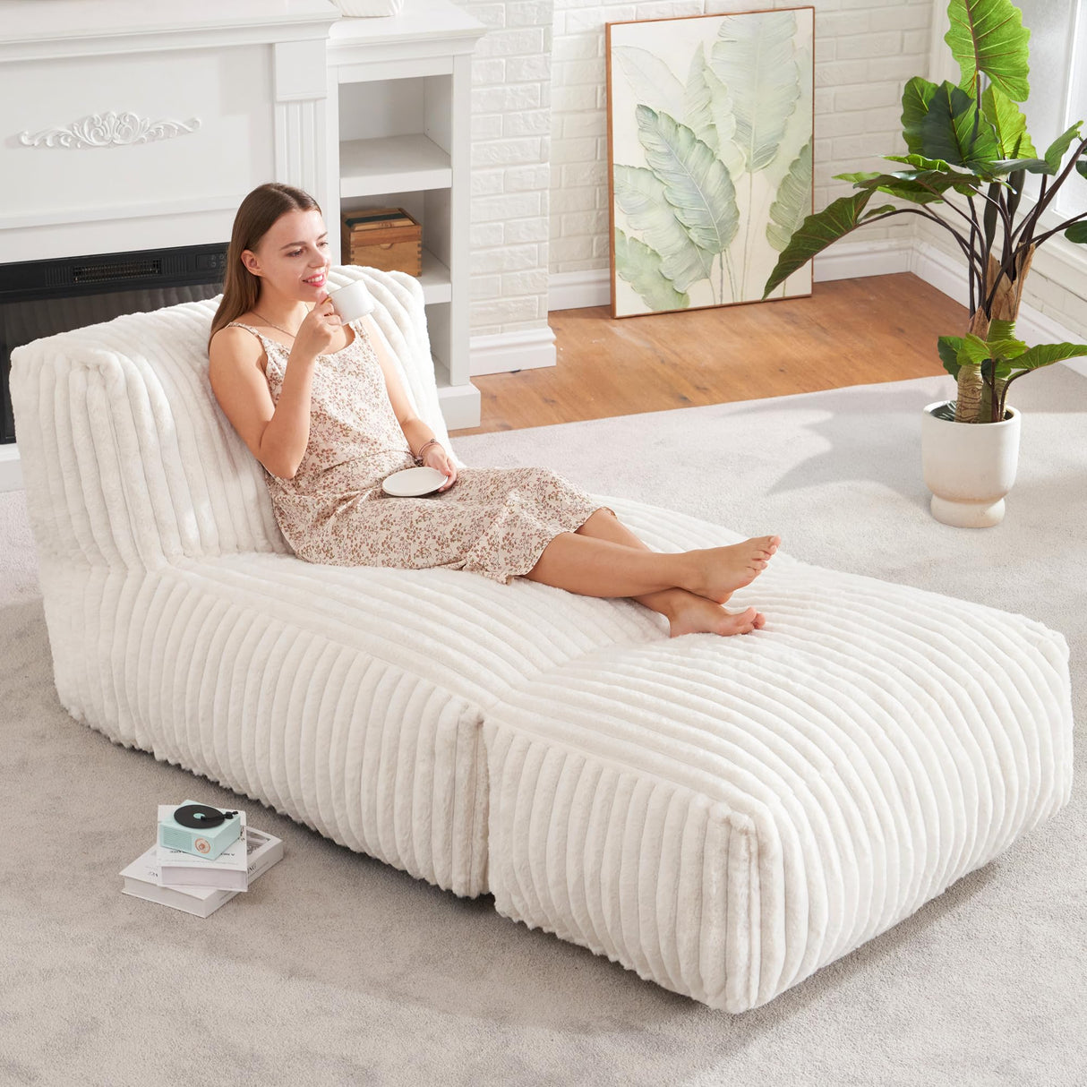 Big Bean Bag Lounger Chairs Large Beanbag Chair for Adults Bean Bag Sofa with Memory Foam Filled for Living Room, Bedroom or Balcony (White) Hobestluk
