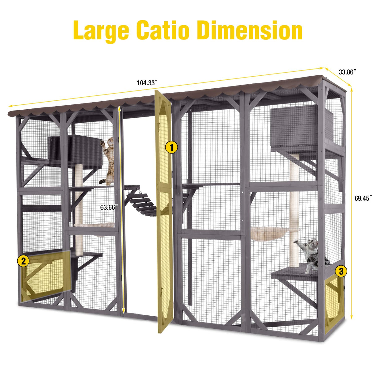 AIVITUVIN Catio Outdoor Cat Enclosure with Scratching Posts Large Wooden Cat House Playground Wall-Mounted Window Box Weatherproof Roof Aivituvin