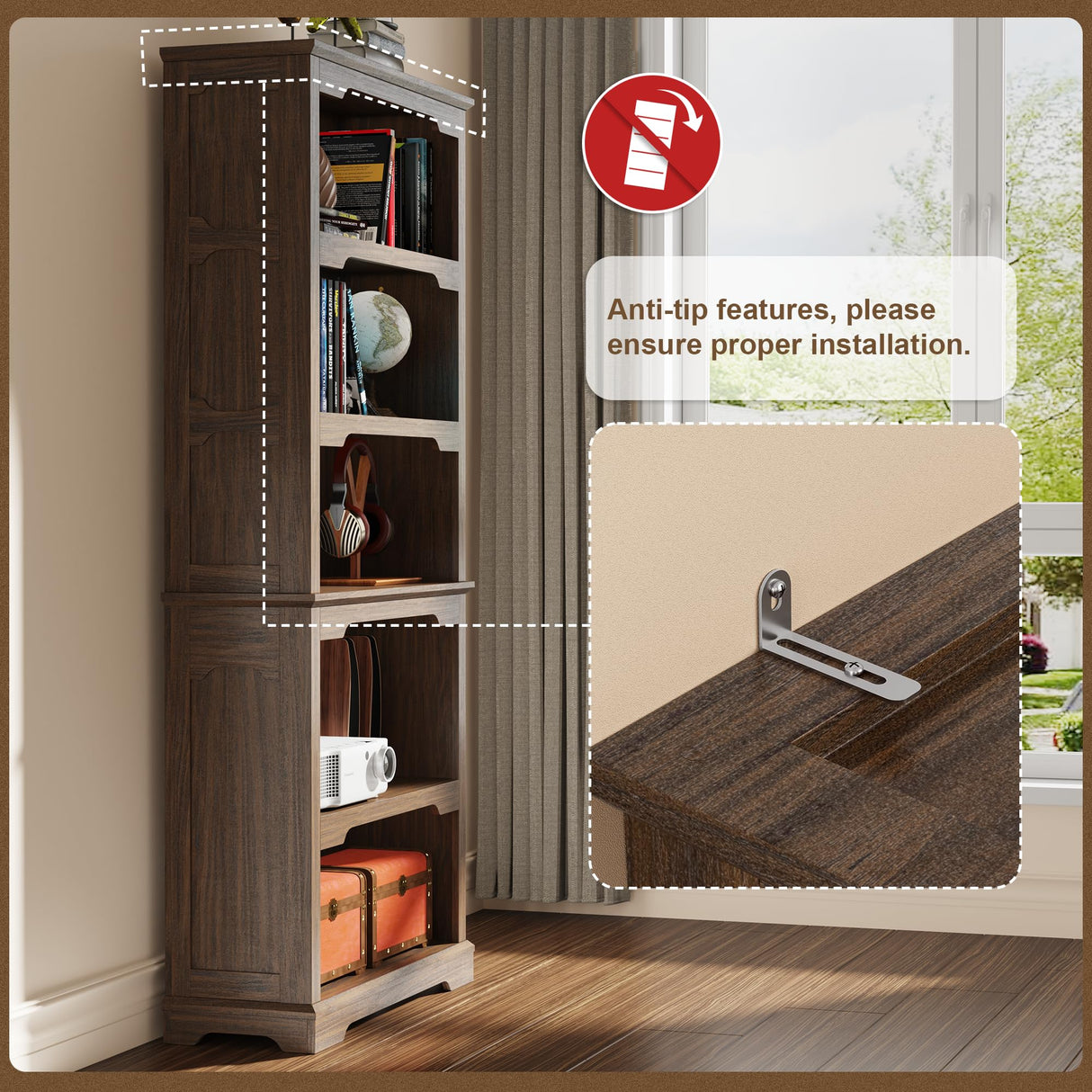 TRONLEE Tall Bookcase, 70 inch Height, 5-Tier Open Storage Shelf, 31.5 in Wide Standing Bookshelves for Home, Office, Bedroom, School, Library, 31.5W * 11.81D *70H (Walnut, Open Storage) TRONLEE