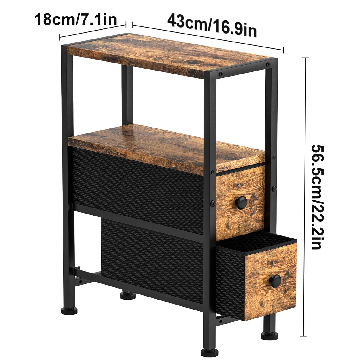 Small Narrow Side Table with Drawers, Skinny End Table for Small Spaces, Slim Nightstand with Storage, Sofa Bedside Table in Living Room, Bedroom, Study, Kitchen and Balcony (Rustic Brown) Homedawn