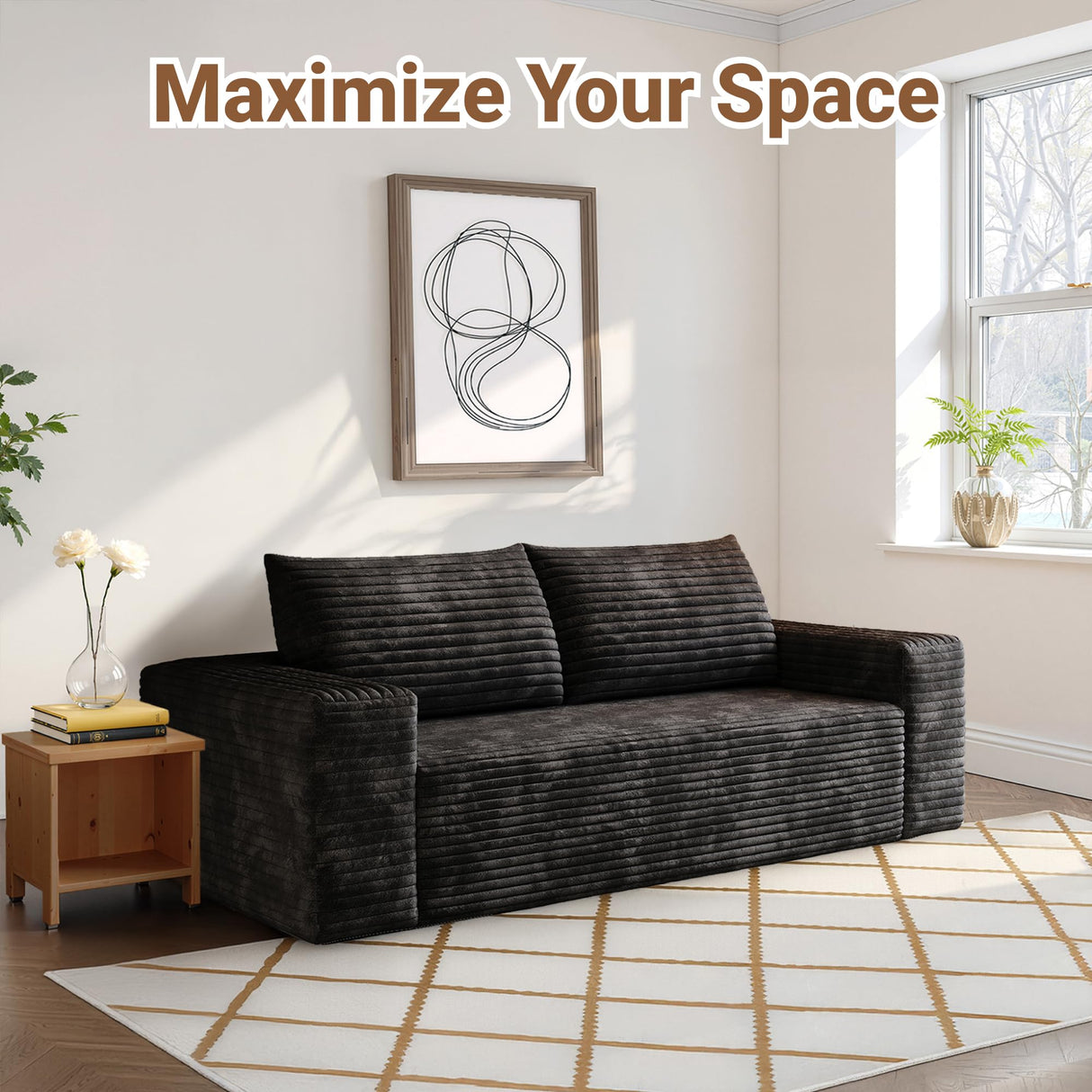 FAVSH Loveseat Sofa Couch for Living Room - 63" Boneless Couch with Comfy Corduroy,for Small Space, Bedroom, Apartment, No Assembly Required,Black FAVSH