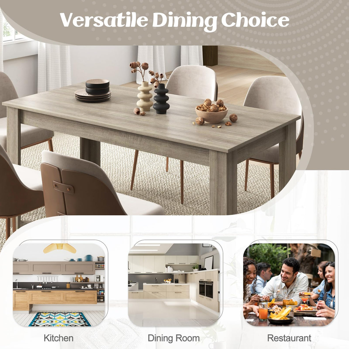 Giantex Large Farmhouse Dining Table - 63" L x 31.5" W x 30" H, 330LBS Capacity, Center Table for Living Room, Home Office, Kitchen, Dinette, Dinner, Oak Giantex