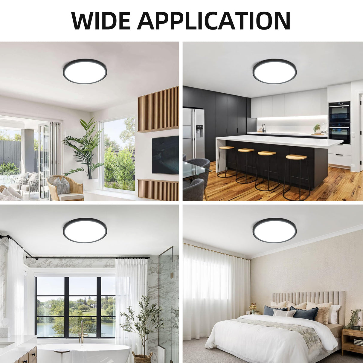 hykolity 12 Inch Selectable CCT LED Round Flat Panel Light, 24W 3000K/4000K/5000K, Edge-Lit Flush Mount Ceiling Light Fixture for Kitchen, Bedroom, Laundry and Closet Room,Black hykolity