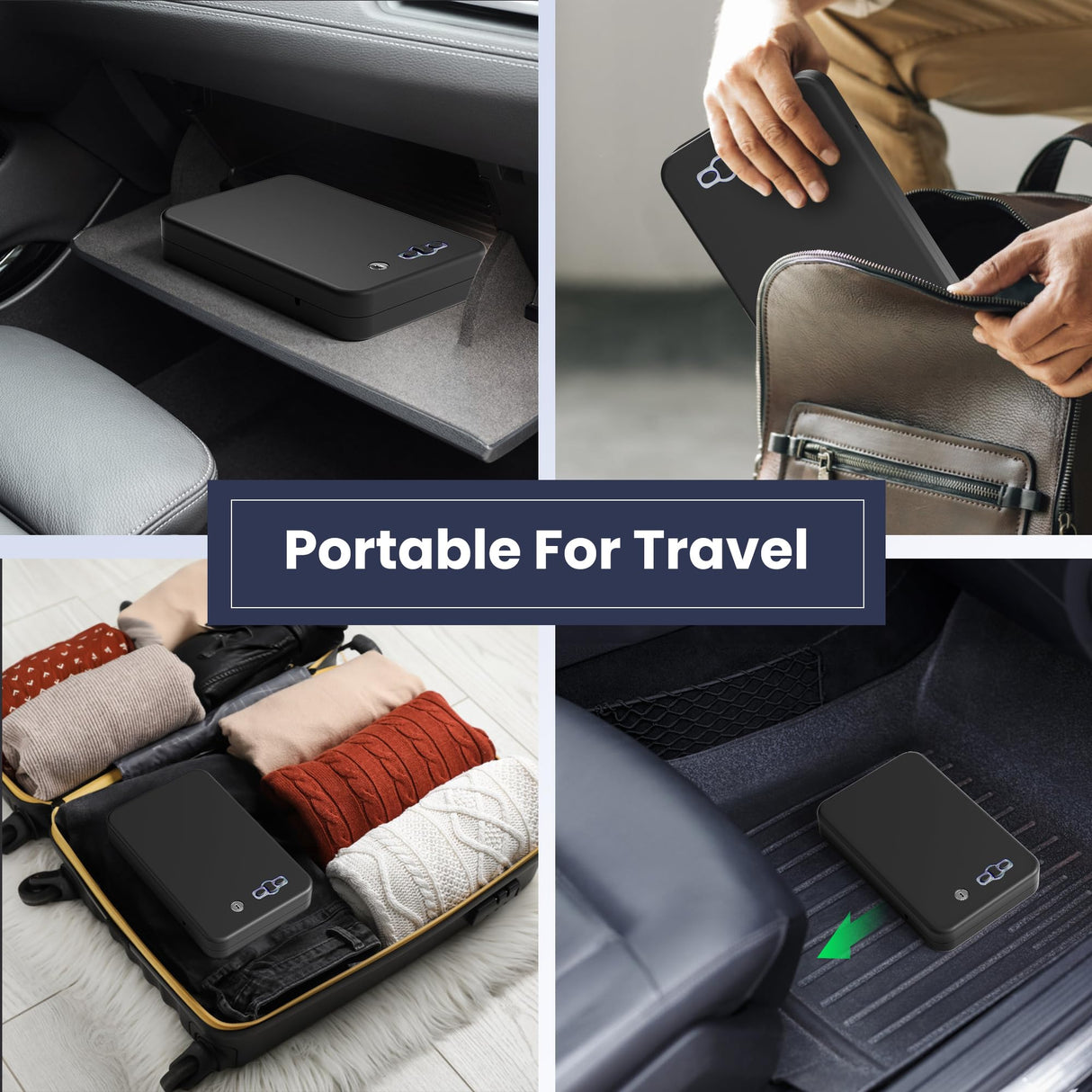 Grimtron Portable Pistol Safe – Electronic Lock Box & Key Access, Silent Mode, Compact Car Gun Safe for Handgun, Small Single Safe for Travel, Office, Dorm Use Grimtron