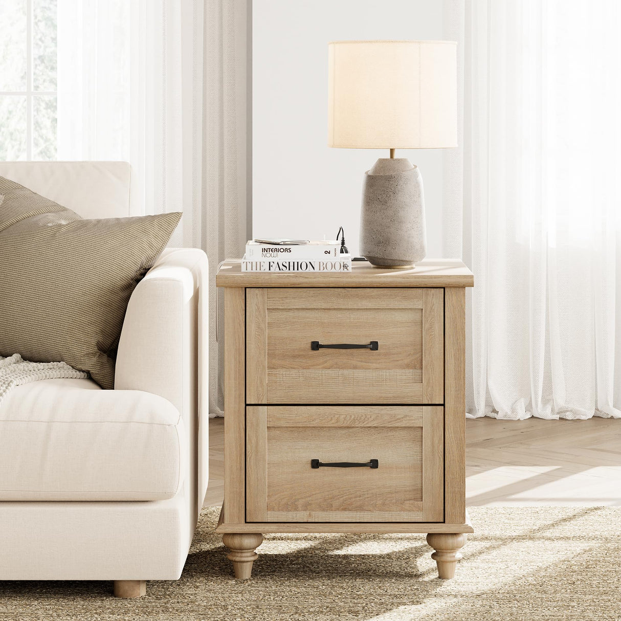 WAMPAT 2 Piece Dresser and Nightstand Sets, Wood Dresser & Chest of Drawers with 6 Drawers & Metal Handle, Farmhouse Side Table Night Stand with Charging Station, 2 Piece Bedroom Set, Oak WAMPAT