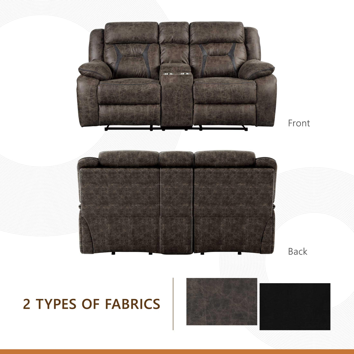 Homelegance Reclining Loveseat, Polished Microfiber Manual Double Recliner Loveseat with Center Console, Dark Brown Homelegance
