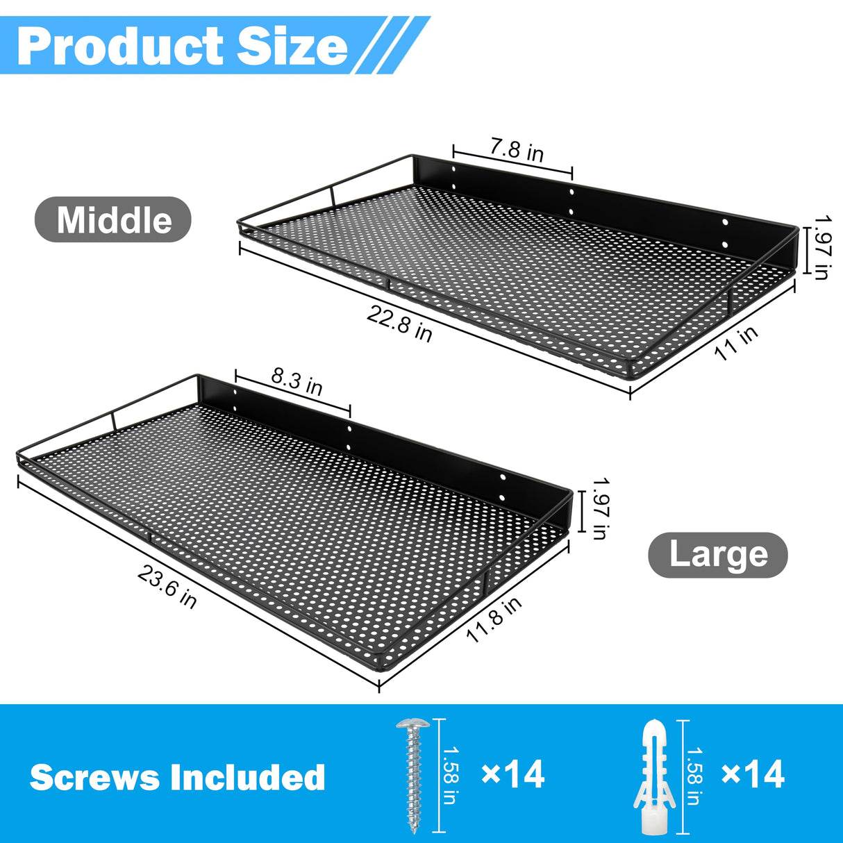 RedCall Heavy-Duty Wall Shelf, 2 Pack Garage Shelf, 23.5" x 12" Large Wall Mounted Shelves for Garage, Laundry Room, Closet, Holds Up to 75 Lbs RedCall