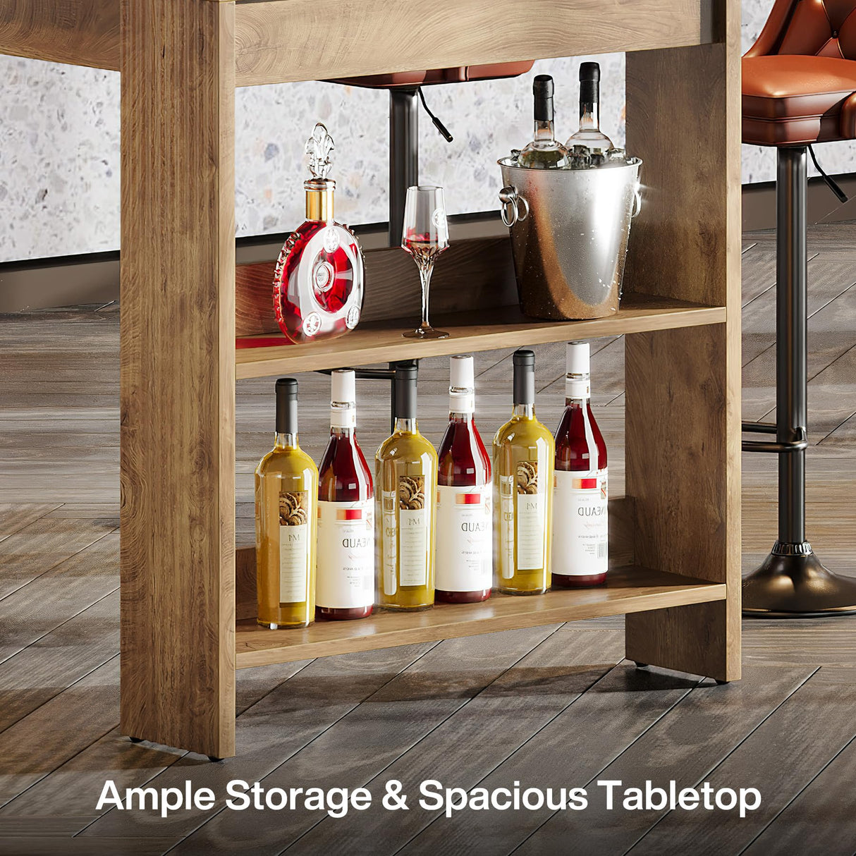 Tribesigns 63-Inch Bar Table, Farmhouse Counter Height Pub Table with Storage Shelves, High Top Bar Unit for Kitchen, Dining Room, Bistro, Natural Tribesigns