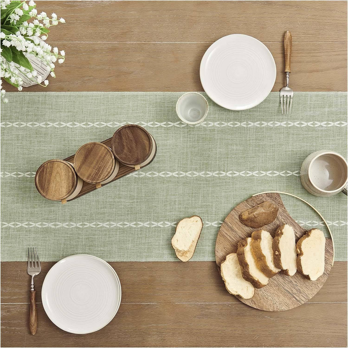 ZeeMart Farmhouse Braided Striped Table Runner, Rustic Sage Green Table Runners 72 Inches Long Boho Home Decor, Desert Sage 15x72 Inches ZeeMart